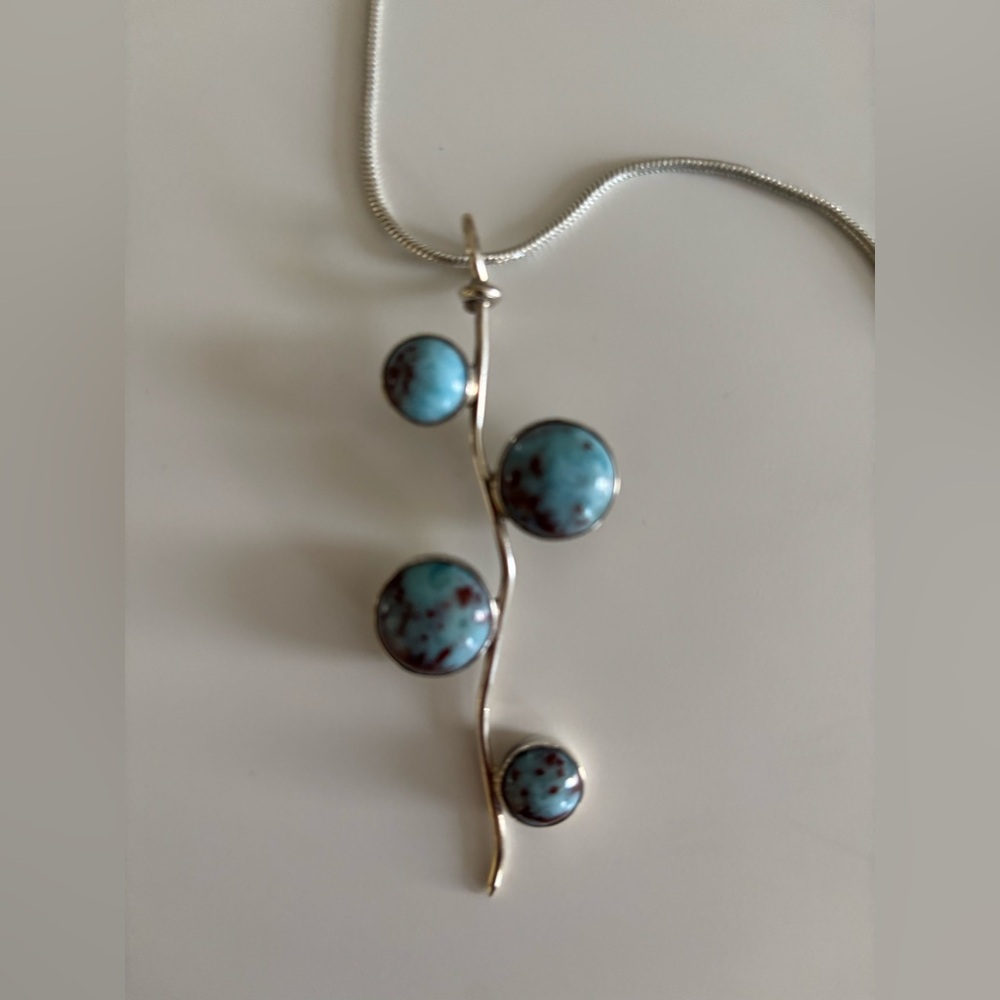 Sterling silver and natural stone pendant with sterling silver snake chain